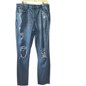 No Boundaries Distressed Light Wash Straight-Leg Denim Jeans Womens Size 17